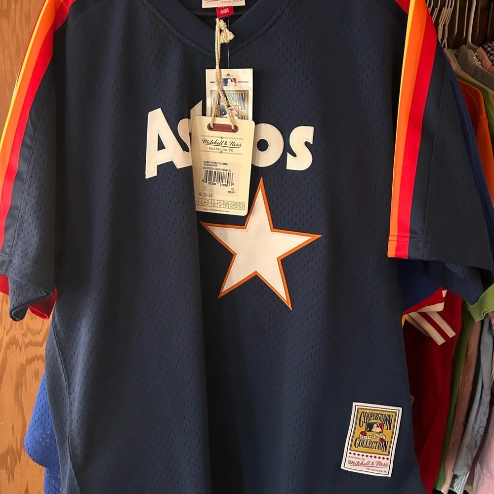Mitchell & Ness Navy Astros Jersey with Red and Orange Accents - Picture 1 of 6